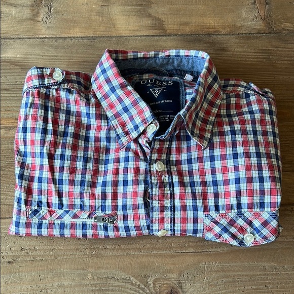 Guess Red and Blue Casual Button Down Shirt - Picture 3 of 3